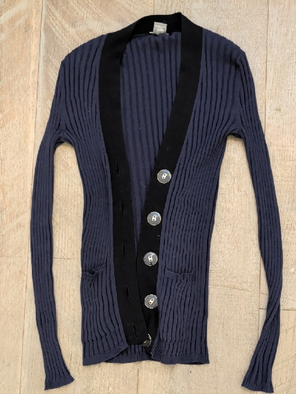 Ann Taylor Navy Button-Front Cardigan Size XS